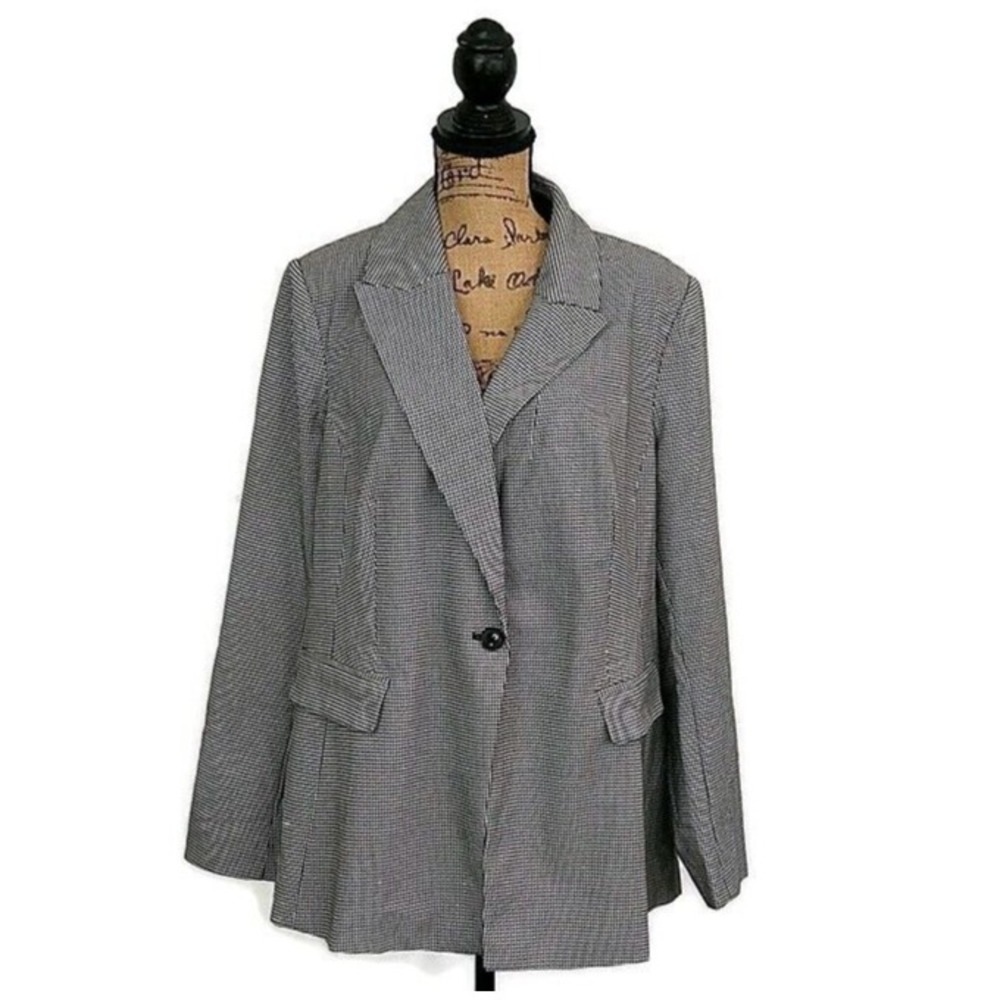 Lane Bryant Blazer Womens 20 Black White Houndstooth Single Button Professional
